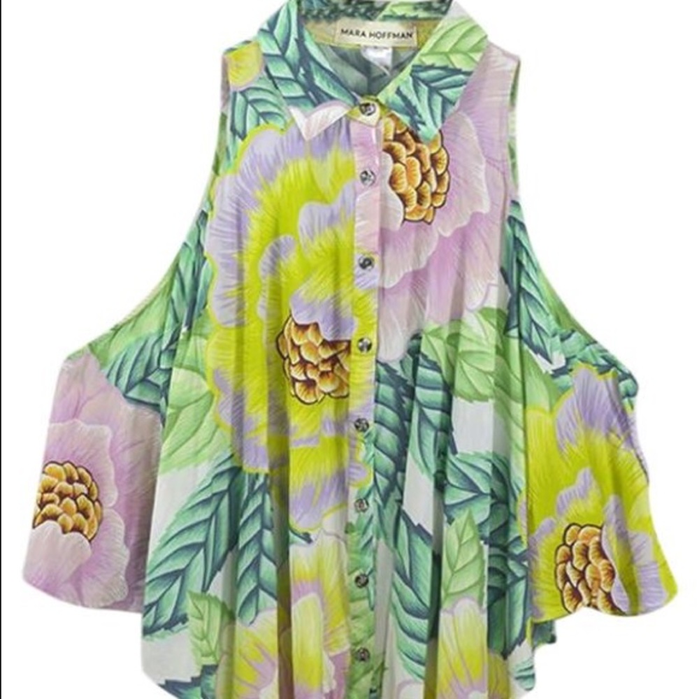 Mara Hoffman cold shoulder floral blouse m